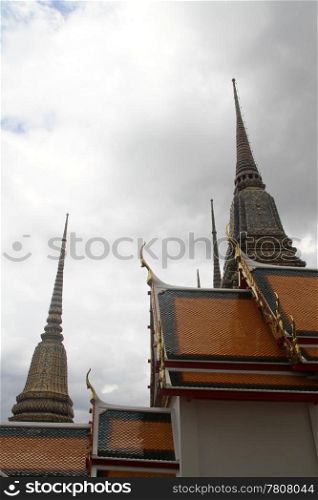 Roofs of temples in wat Pho in Bangkok, Thailand