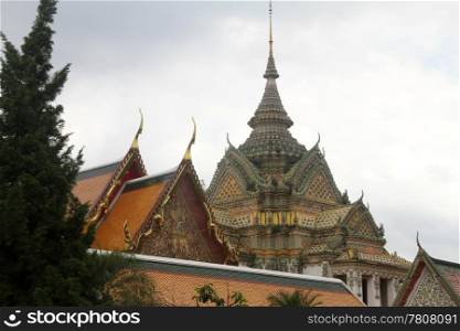 Roofs of temples in wat Pho in Bangkok, Thailand