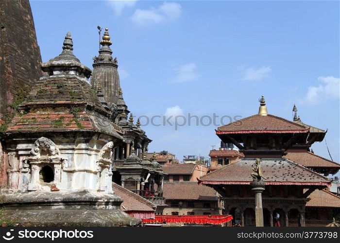 Roofs of temples on Durbar square in Patan, Nepal