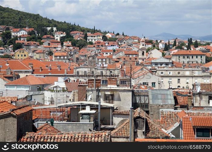 Roofs on houses in the center of Split in Croatia