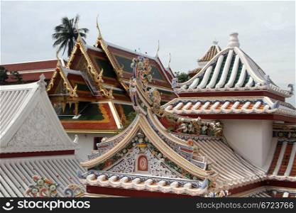 Roofs on the temples in wat Bowonniwet in Bangkok, Thailand