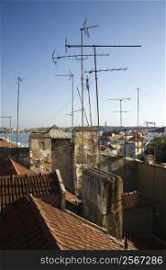 Roofs with antennas in Lisbon, Portugal.