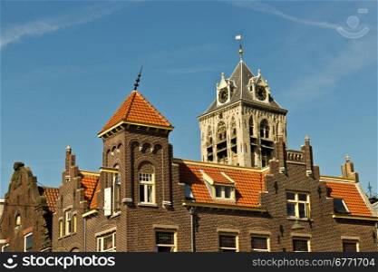 Rooftop architectural details of historic building in Netherlands