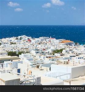Rooftops of Mykonos town on the cost of the sea, Greece. Greek scenery