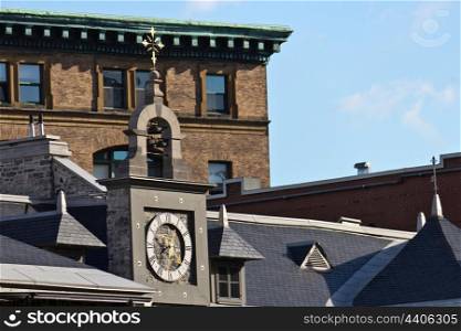 Rooftops with various architectural styles in Montreal, Canada