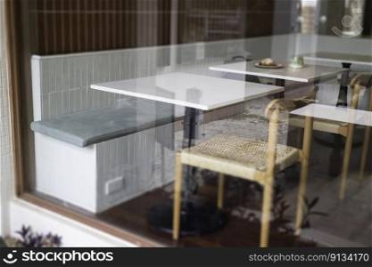 Room interior coffee shop with comfortable furniture, stock photo