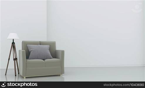 Room Interior has a sofa and lamp on empty white wall background,3D rendering