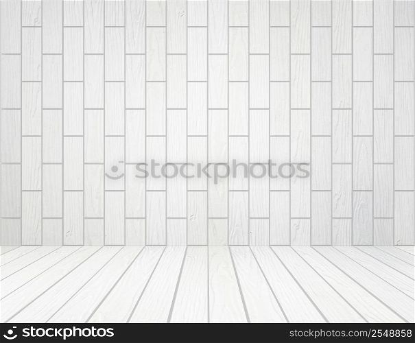 room interior with white wood wall (block style) and wood floor background