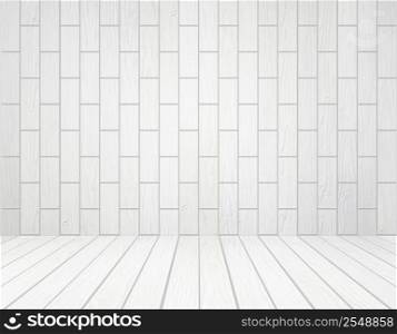 room interior with white wood wall (block style) and wood floor background