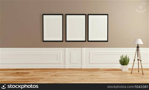 Room interior wooden style. 3D rendering