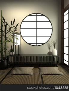 Room minimal design with Tatami mat floor and decoration Japanese style, empty room interior, 3D rendering
