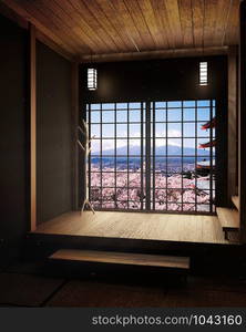 Room minimal design with Tatami mat floor and Japanese, empty room interior, 3D rendering