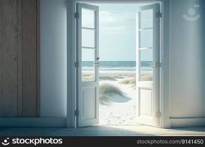 Room with an open door in sea beach , Generate Ai