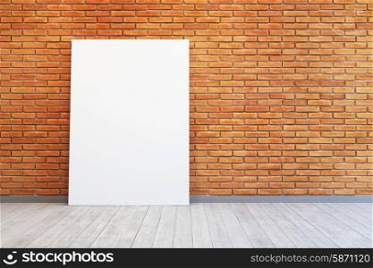 room with blank picture and brick wall