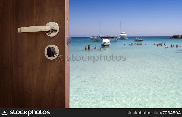 room with open door at sun shine sea coast
