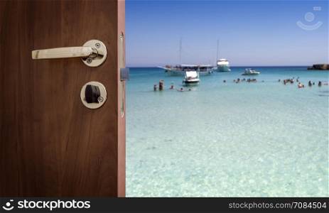 room with open door at sun shine sea coast