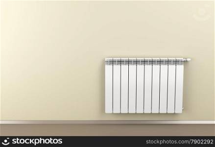 Room with warm colors and heating radiator attached on wall
