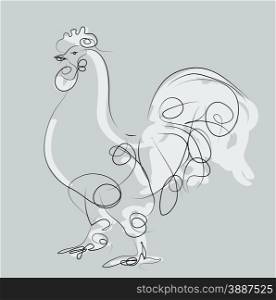 Rooster Black outline illustration with white shadow