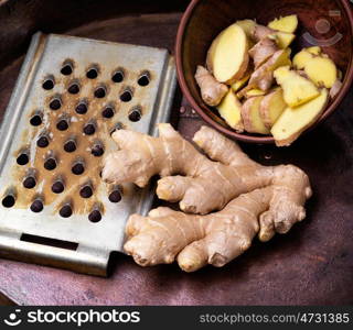 Root of medicinal ginger. Fresh whole root of medicinal ginger. Healthy nutrition