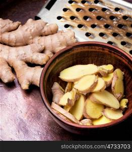 Root of medicinal ginger. Fresh whole root of medicinal ginger. Healthy nutrition