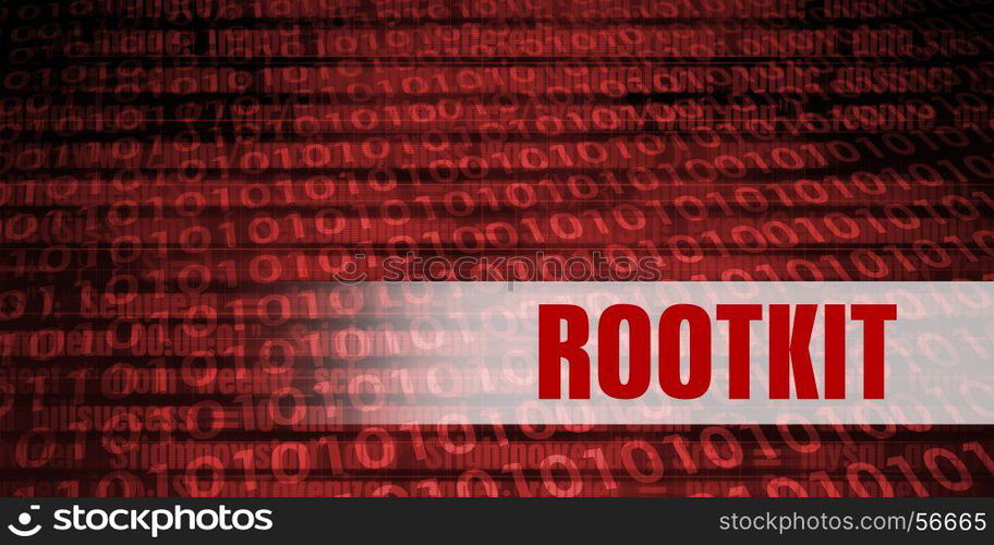 Rootkit Security Warning on Red Binary Technology Background. Rootkit Security Warning