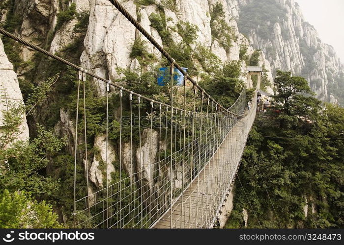 Rope bridge across a mountain, Shaolin Monastery, Henan Province, China