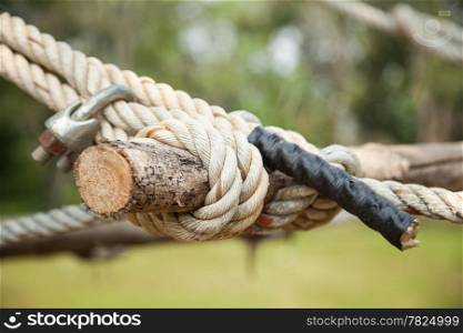 Rope fastened to the timber. I did a ladder between the trees.