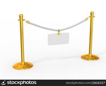 Rope fence with empty plate. 3d
