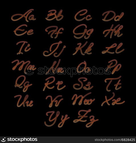 Rope imitation alphabet on black background. Rope imitation ABC, colorful alphabet isolated on black background. Vector illustration