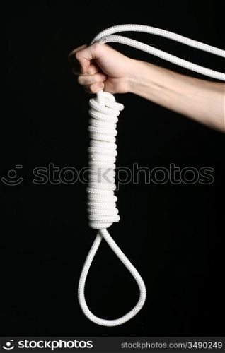 rope loop in hand isolated on black