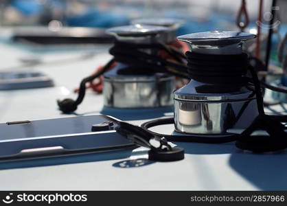 Ropes and Cleats on Racing Yacht