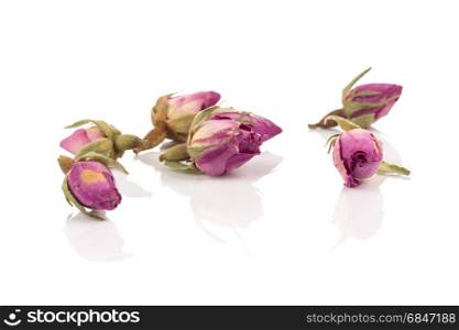 rose dry tea . rose flower dry tea isolated on a white background