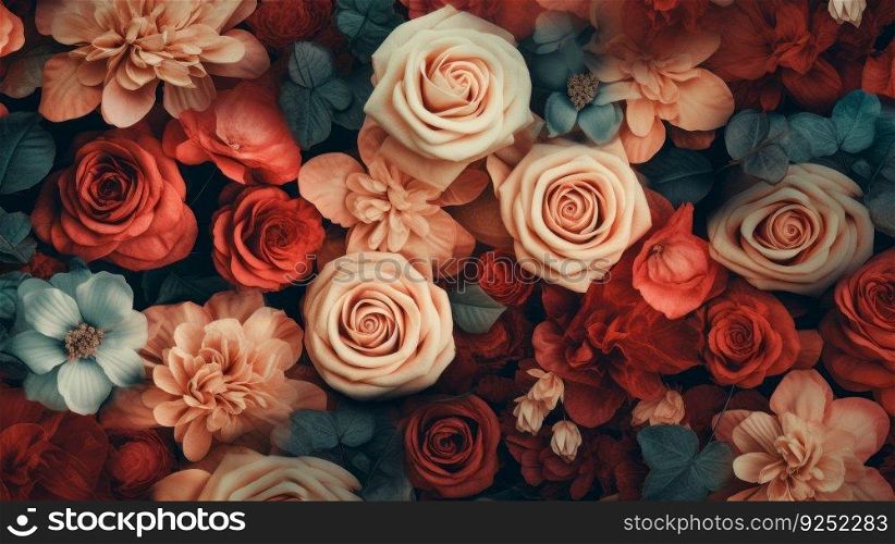 Rose flower background. Illustration Generative AI
