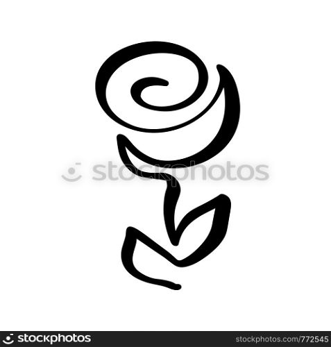 Rose flower concept. Continuous line hand drawing calligraphic logo. Scandinavian spring floral design element in minimal style. black and white.. Rose flower concept. Continuous line hand drawing calligraphic logo. Scandinavian spring floral design element in minimal style. black and white