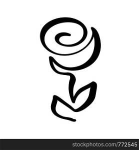 Rose flower concept. Continuous line hand drawing calligraphic logo. Scandinavian spring floral design element in minimal style. black and white.. Rose flower concept. Continuous line hand drawing calligraphic logo. Scandinavian spring floral design element in minimal style. black and white
