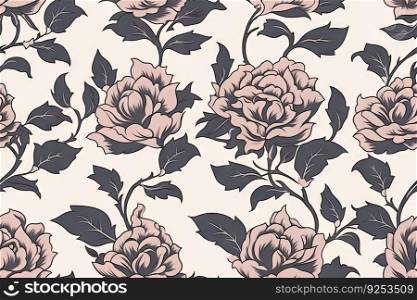 Rose flower seamless pattern. Floral seamless background. Generative AI.. Rose flower seamless pattern. Floral seamless background. Generative AI