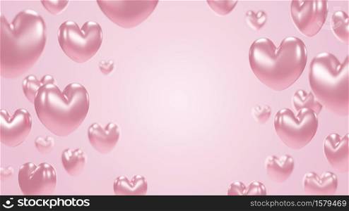 Rose gold heart on pink background with copy space 3d render