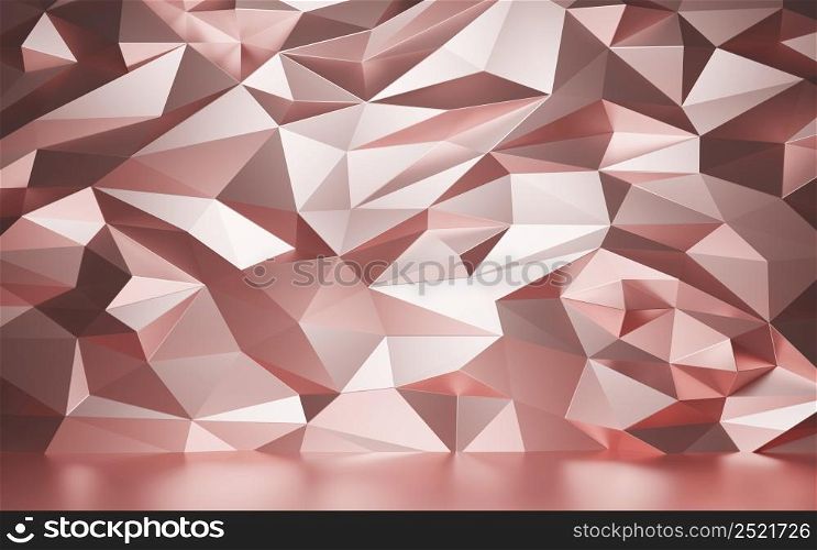 Rose gold metal wall low poly background 3d render