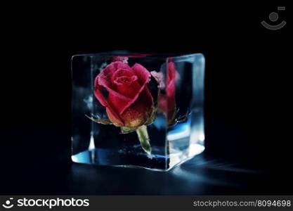 Rose ice cube. Flower sculpture. Generate Ai. Rose ice cube. Generate Ai