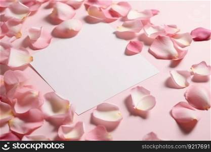 Rose petals and blank paper. Illustration Generative AI 