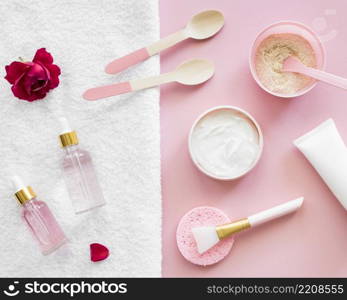 rose products make up brush spa treatment concept