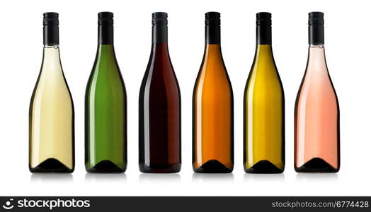 rose wine bottles isolated on white background. With clipping path