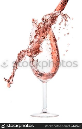 rose wine splashing on white background