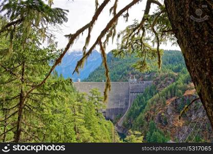 Ross Dam in North Cascades National Park, Washington as viewed from the Diablo Lake trail