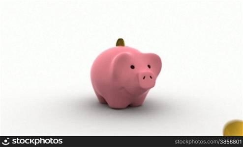 Rotating animated pink piggy bank accumulating money
