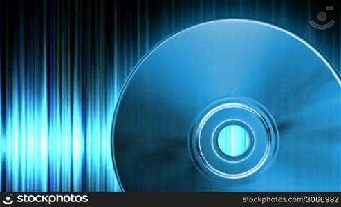 Rotating blue CD over audio waveform (seamless loop)