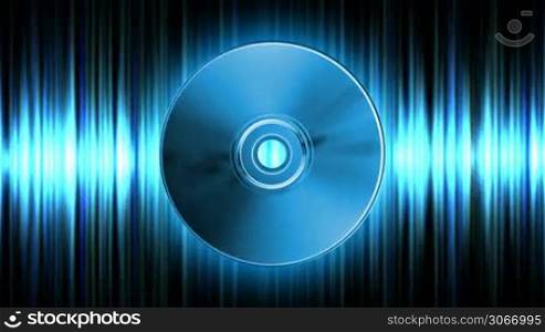 Rotating blue CD over audio waveform (seamless loop)