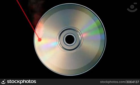 Rotating CD DVD burning animation with laser beam