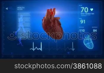 Rotating real human heart with pulse trace