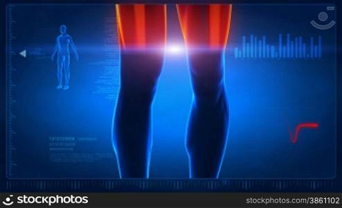 Rotation of human body with visible skeleton pulse trace and science data